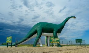 Wall Drug 80ft dinosaur sculpture in Wall, SD